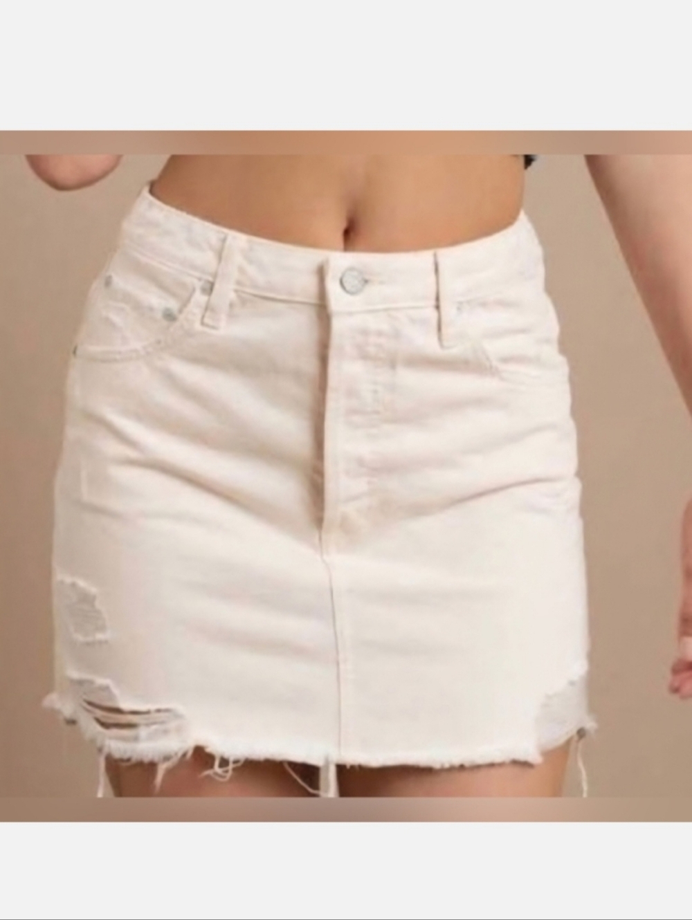 Boyish Jeans Women's/Junior's Corey Raw Hem Button Fly Denim Skirt Cream Size 27